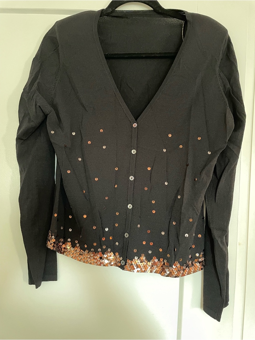 Marks & Spencer Black V-Neck Cardigan with Copper Sequins - Picture 2 of 8